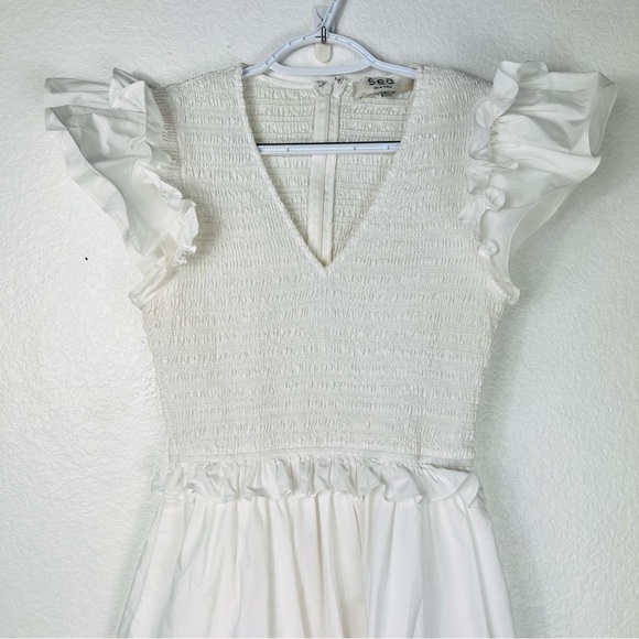 Sea NY Women's White Phoebe Flutter Sleeve Smocked Mini Dress Size 0 - Picture 3 of 10